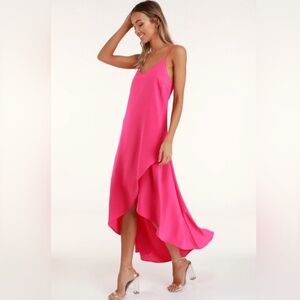 Lulus Sweet Surprise Pink High-Low Maxi Dress Sz M